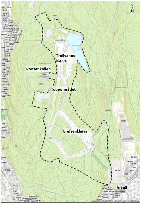 Kart over reguleringsområdet - Grefsenkleiva og Trollvannskleiva.